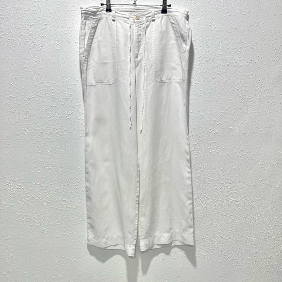 Ralph Lauren White linen white wide leg Pants with Drawstring Waist 12 - Picture 1 of 10